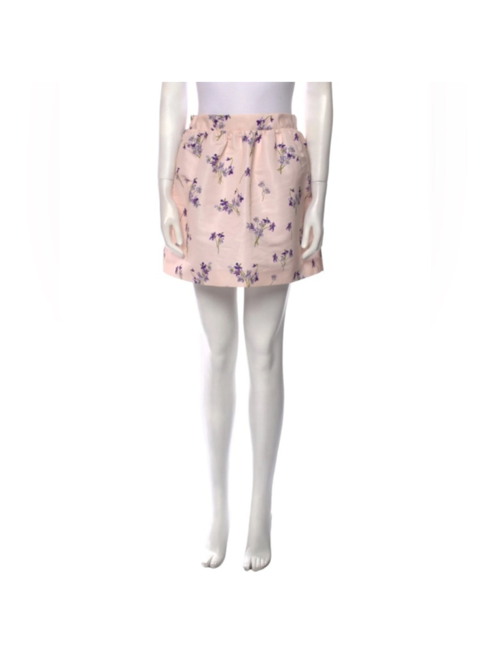 Red Valentino Mini Skirt Floral Print Pink Purple Size IT38-S/M Elastic Waist